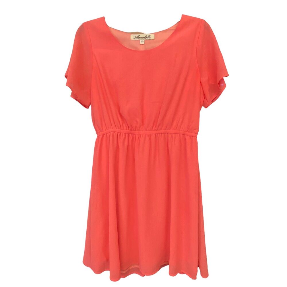 Annabella Women's‎ Large Summer Dress Chiffon Empire Waist Orange Mini Dress